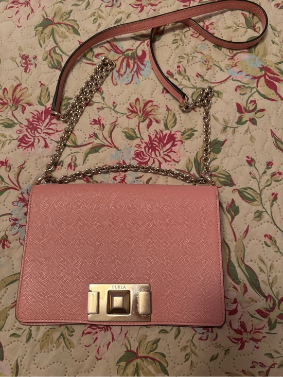 Furla Handbags - Furla Pink Leather Crossbody Bag with silver Chain